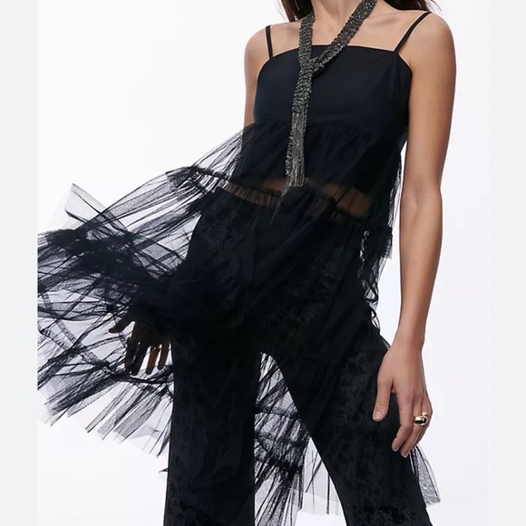 Anthropologie Tops - Anthropologie Maeve Tiered Tulle Tunic Blouse Black NWT Women’s Size X-Small